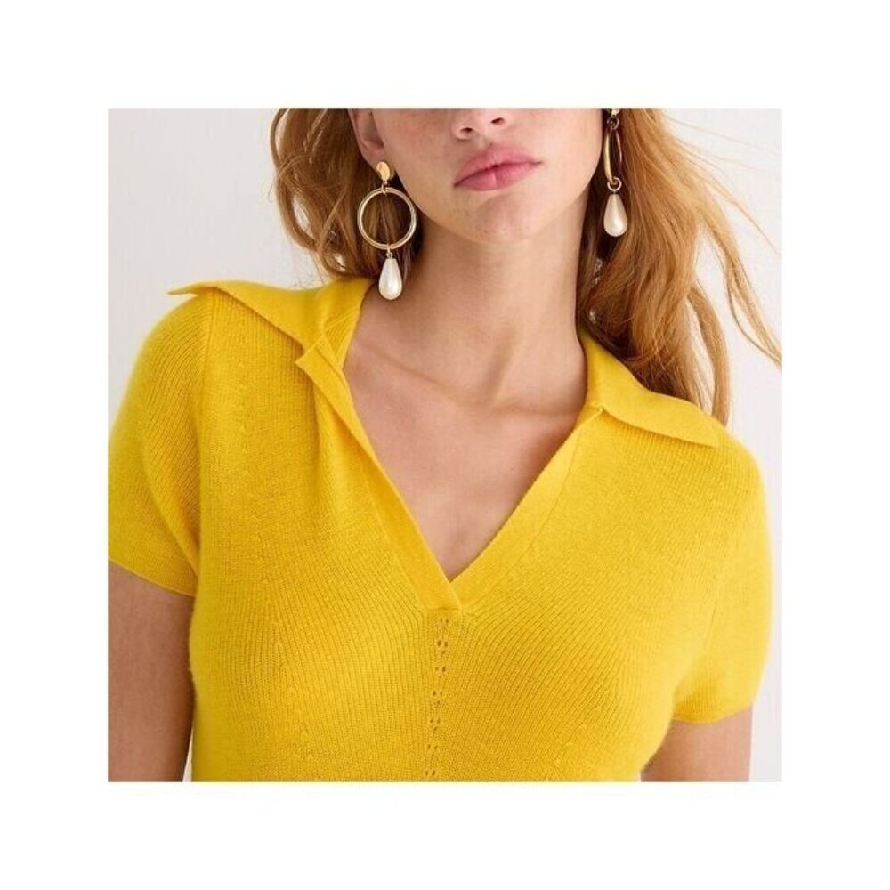 NWT J.Crew Featherweight Cashmere Collared Short-sleeve Sweater in Warm Maize L - Picture 3 of 6